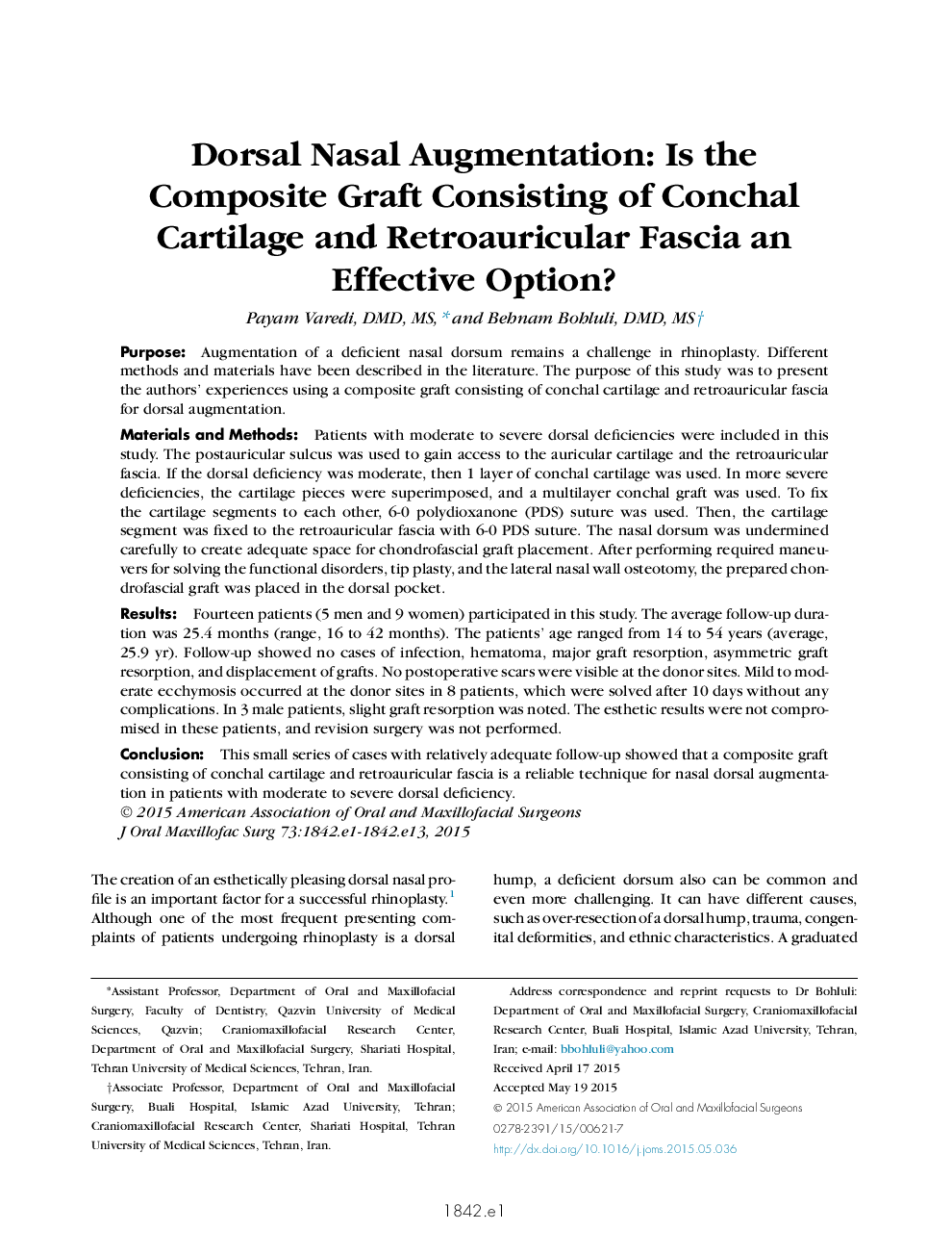 Dorsal Nasal Augmentation: Is the Composite Graft Consisting of Conchal Cartilage and Retroauricular Fascia an Effective Option?