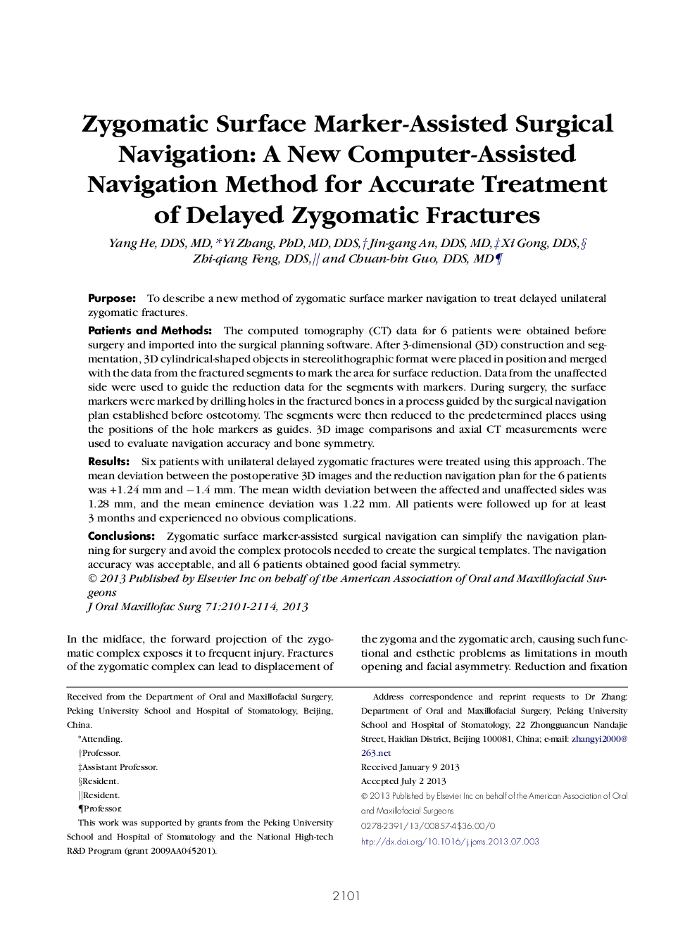 Zygomatic Surface Marker-Assisted Surgical Navigation: A New Computer-Assisted Navigation Method for Accurate Treatment of Delayed Zygomatic Fractures 