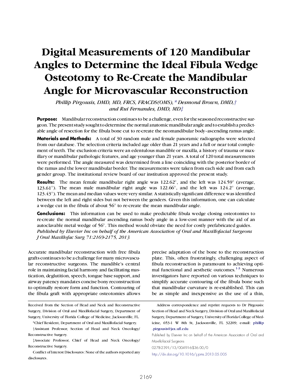 Digital Measurements of 120 Mandibular Angles to Determine the Ideal Fibula Wedge Osteotomy to Re-Create the Mandibular Angle for Microvascular Reconstruction 