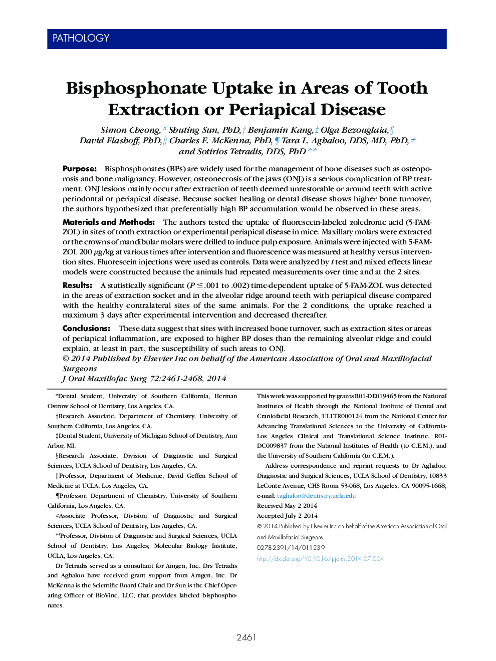 جذب بیسفسفونات در مناطقی از استخراج دندان یا بیماری های پرایپیکال 