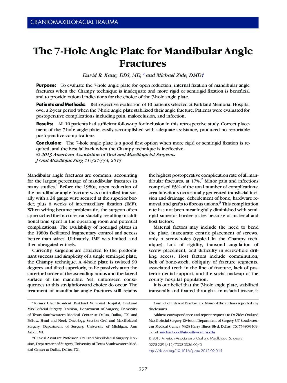 The 7-Hole Angle Plate for Mandibular Angle Fractures