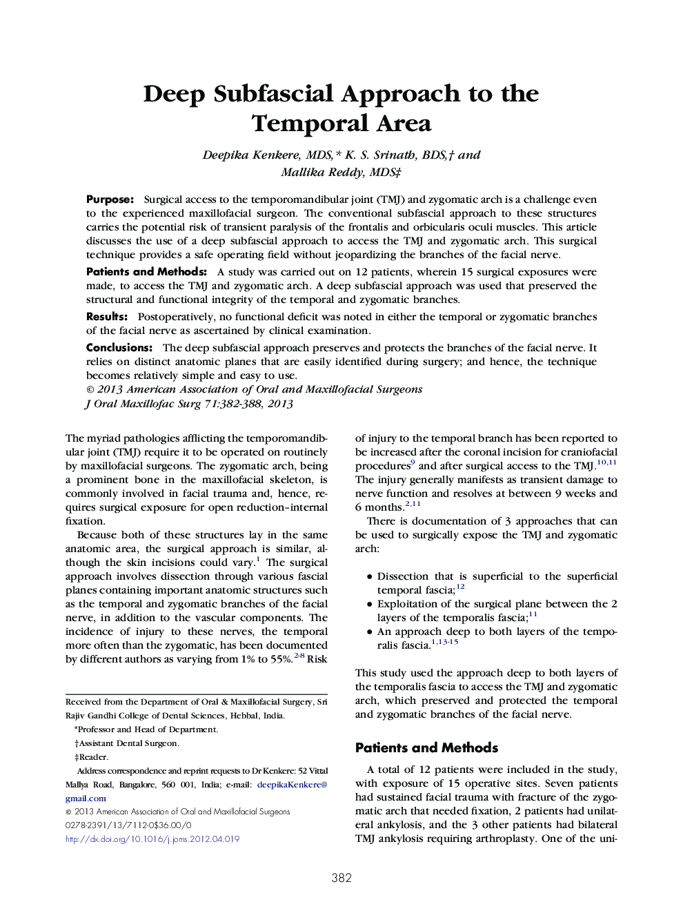 Deep Subfascial Approach to the Temporal Area