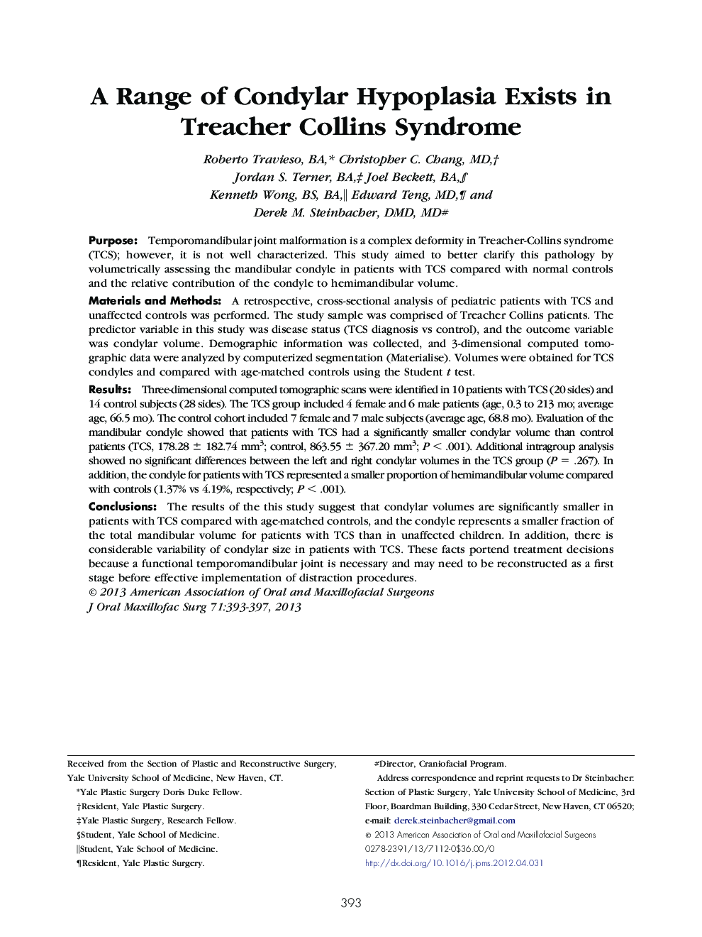 A Range of Condylar Hypoplasia Exists in Treacher Collins Syndrome