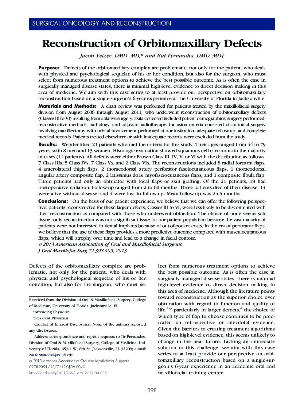 Reconstruction of Orbitomaxillary Defects 