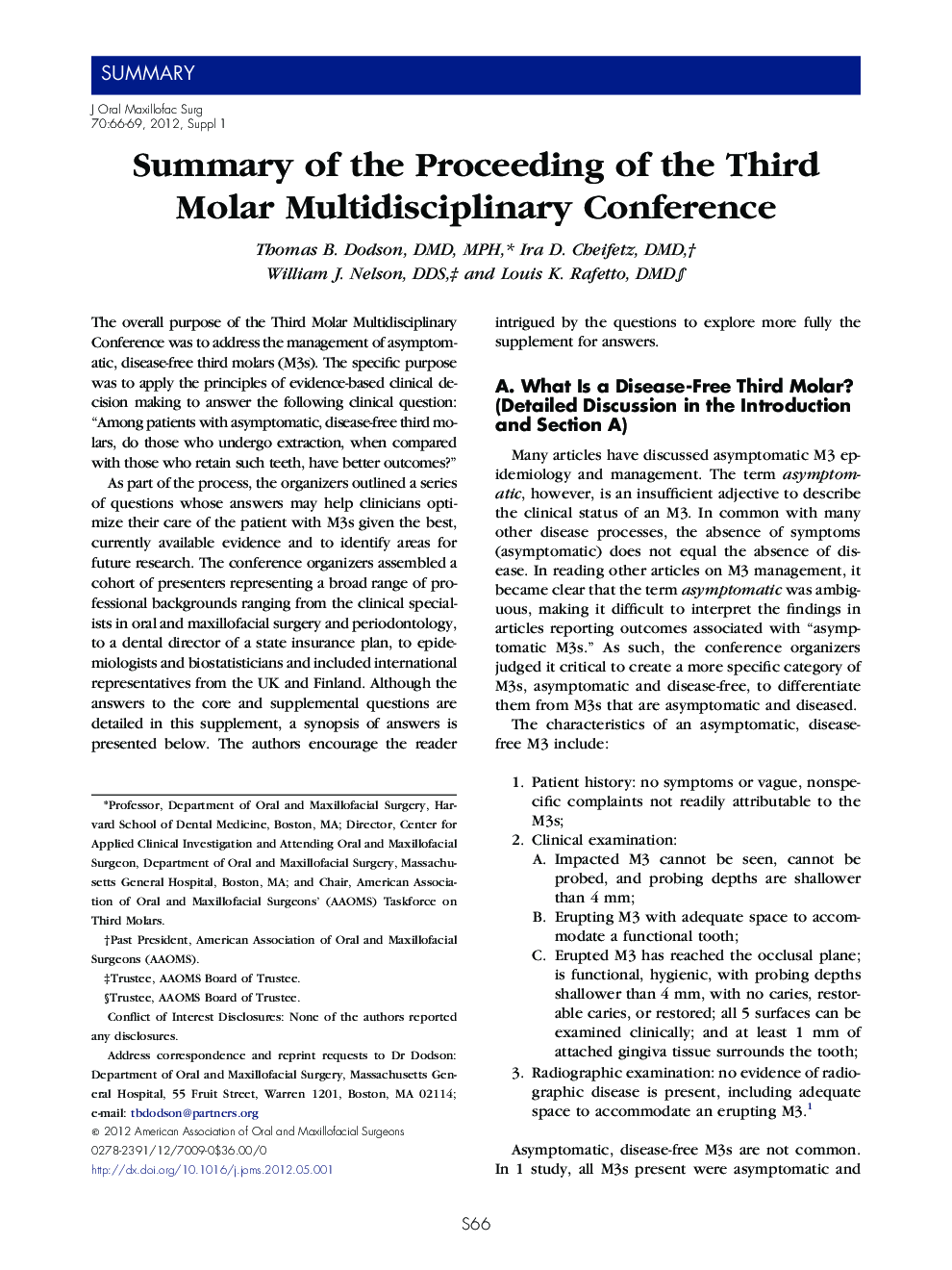 Summary of the Proceeding of the Third Molar Multidisciplinary Conference