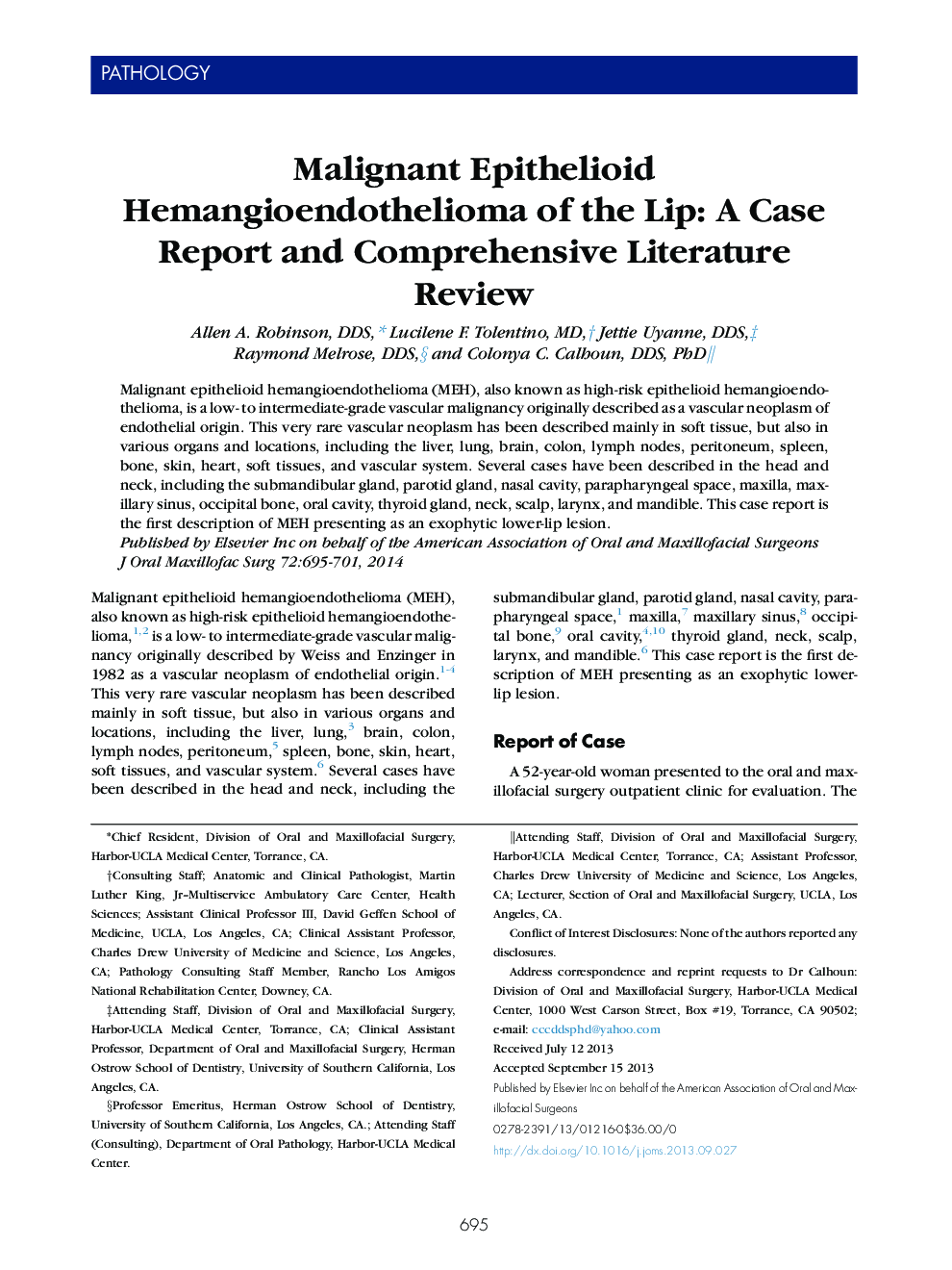 Malignant Epithelioid Hemangioendothelioma of the Lip: A Case Report and Comprehensive Literature Review 