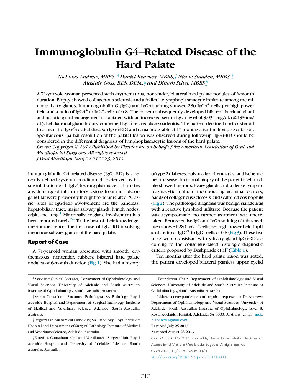 Immunoglobulin G4–Related Disease of the Hard Palate