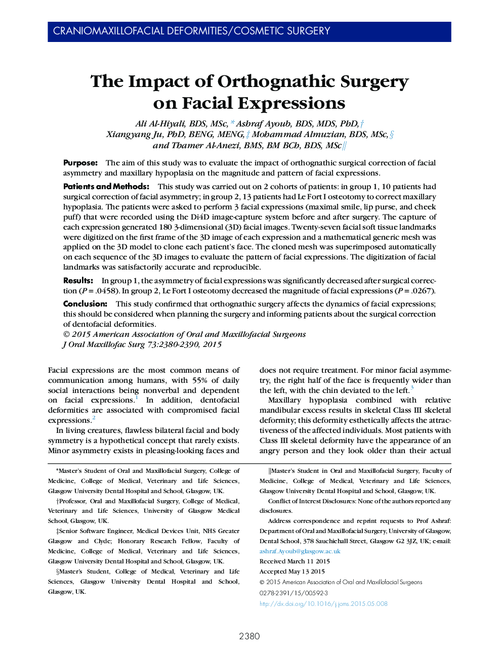 تأثیر جراحی ارتوجاتیک بر عالئم صورت 