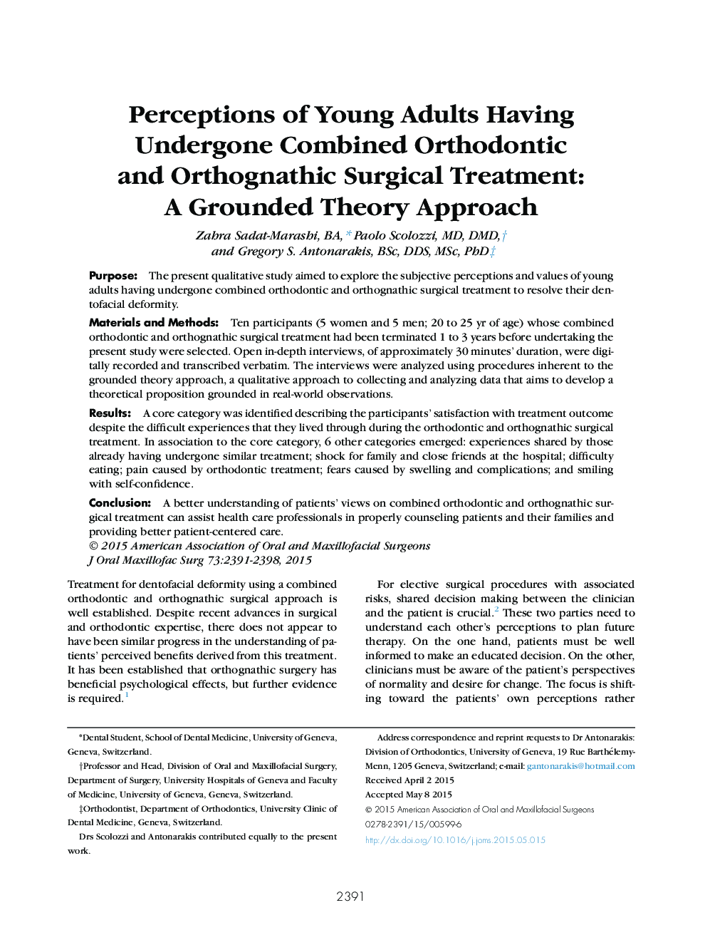 Perceptions of Young Adults Having Undergone Combined Orthodontic and Orthognathic Surgical Treatment: A Grounded Theory Approach 