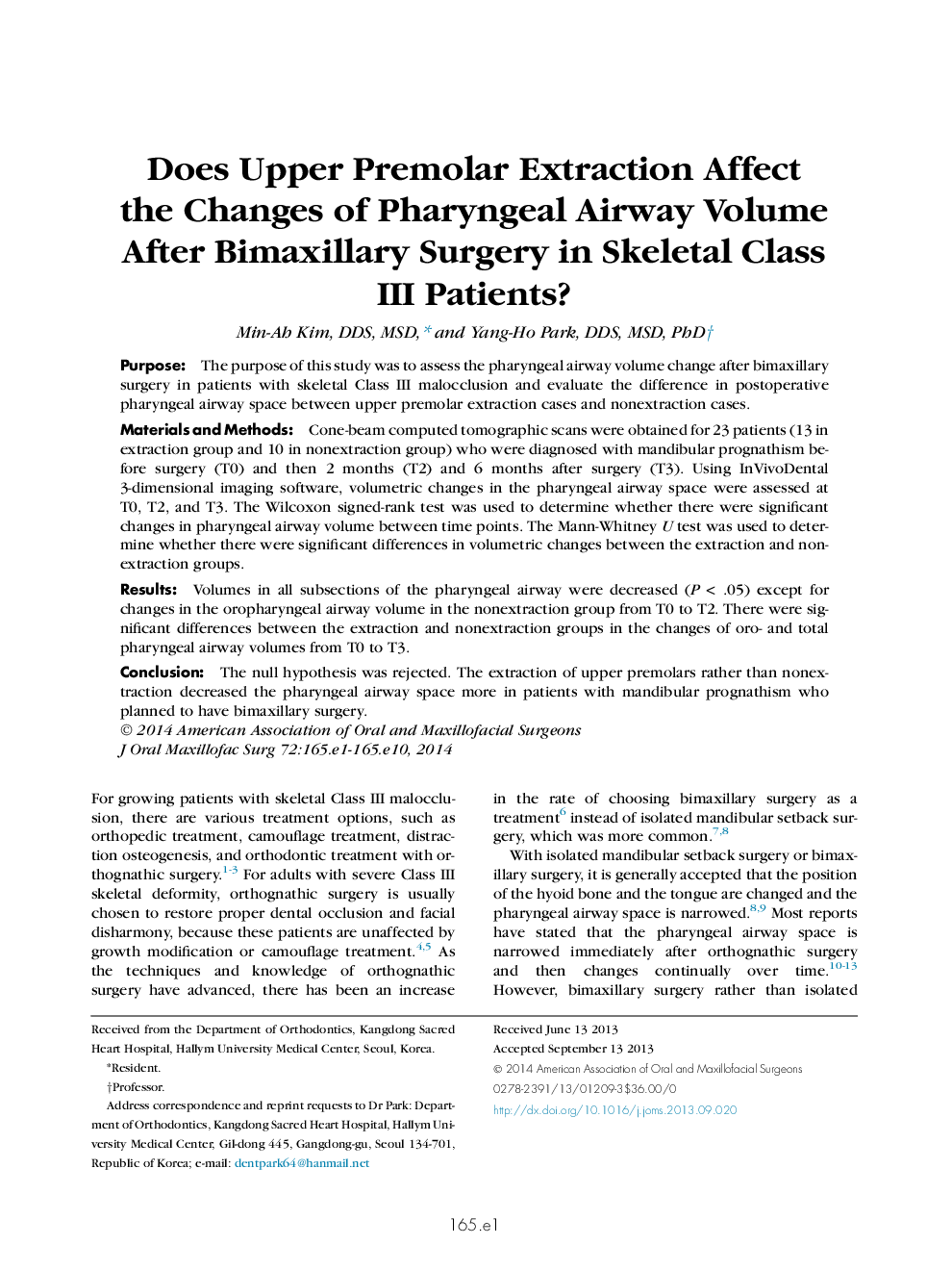 Does Upper Premolar Extraction Affect the Changes of Pharyngeal Airway Volume After Bimaxillary Surgery in Skeletal Class III Patients?