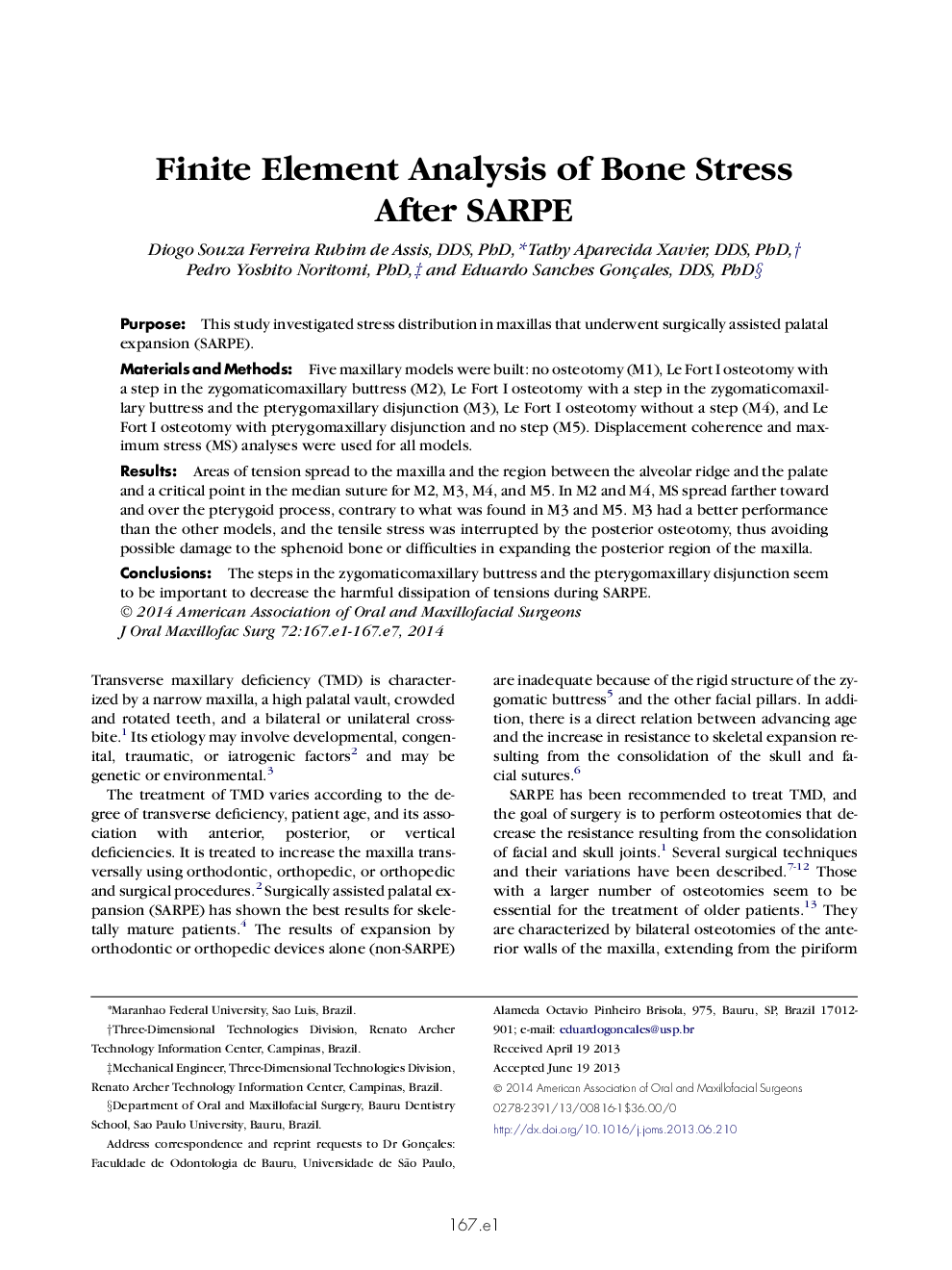 Finite Element Analysis of Bone Stress After SARPE