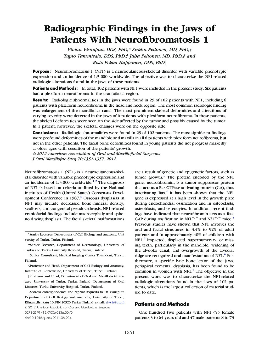 Radiographic Findings in the Jaws of Patients With Neurofibromatosis 1