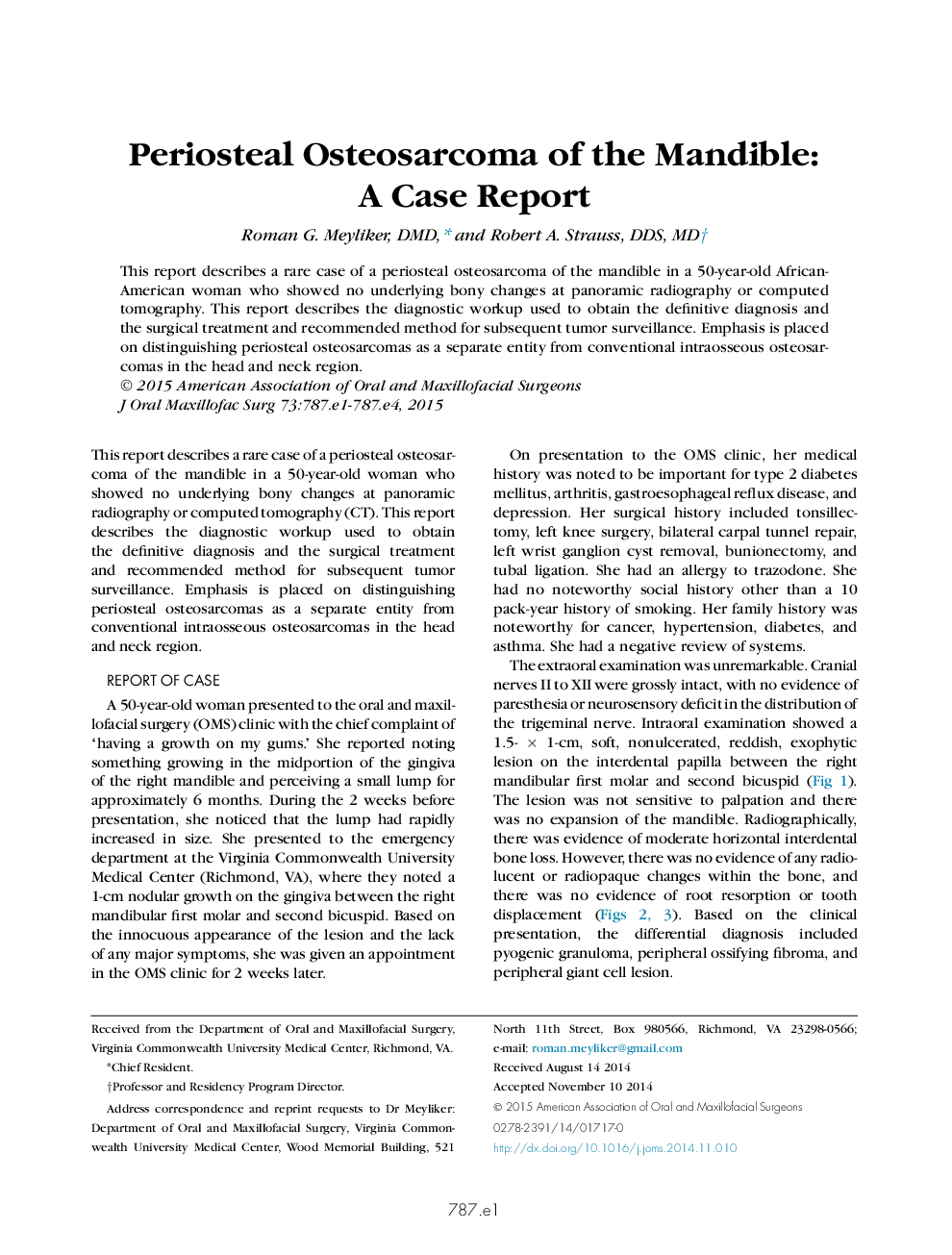 Periosteal Osteosarcoma of the Mandible: A Case Report