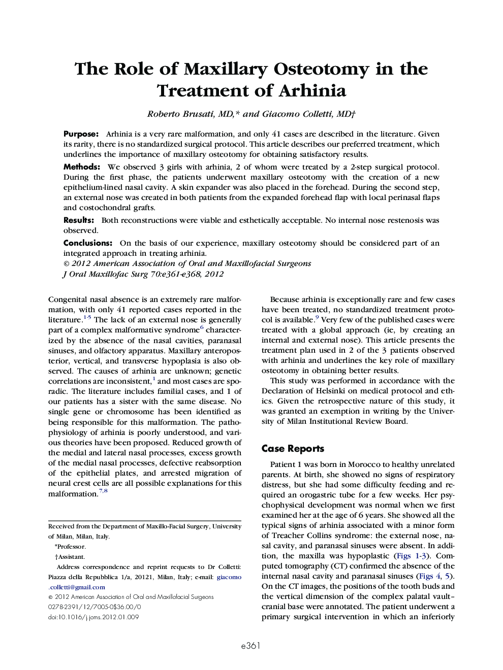 The Role of Maxillary Osteotomy in the Treatment of Arhinia