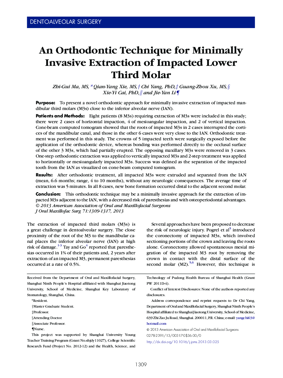 An Orthodontic Technique for Minimally Invasive Extraction of Impacted Lower Third Molar 