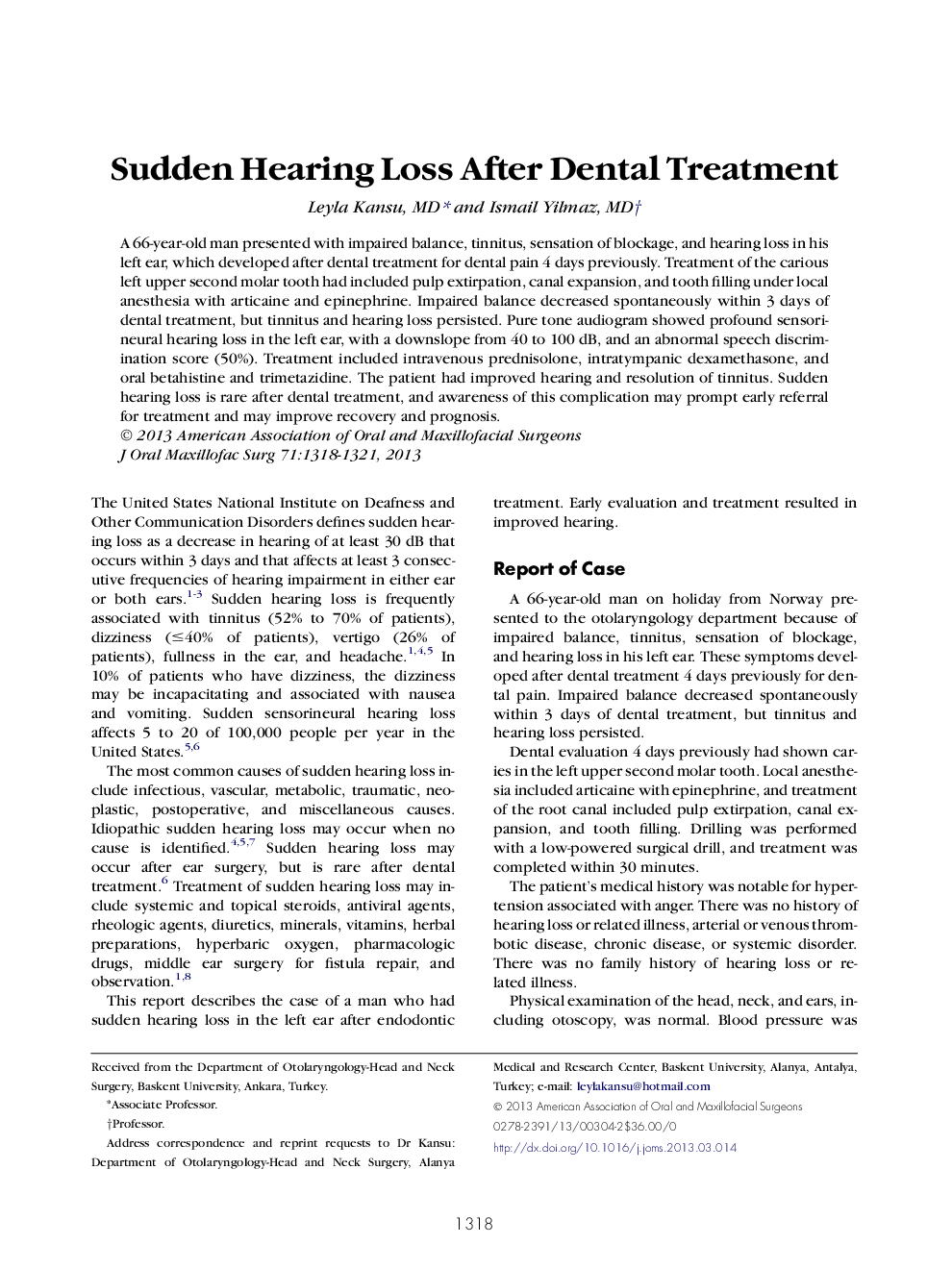 Sudden Hearing Loss After Dental Treatment