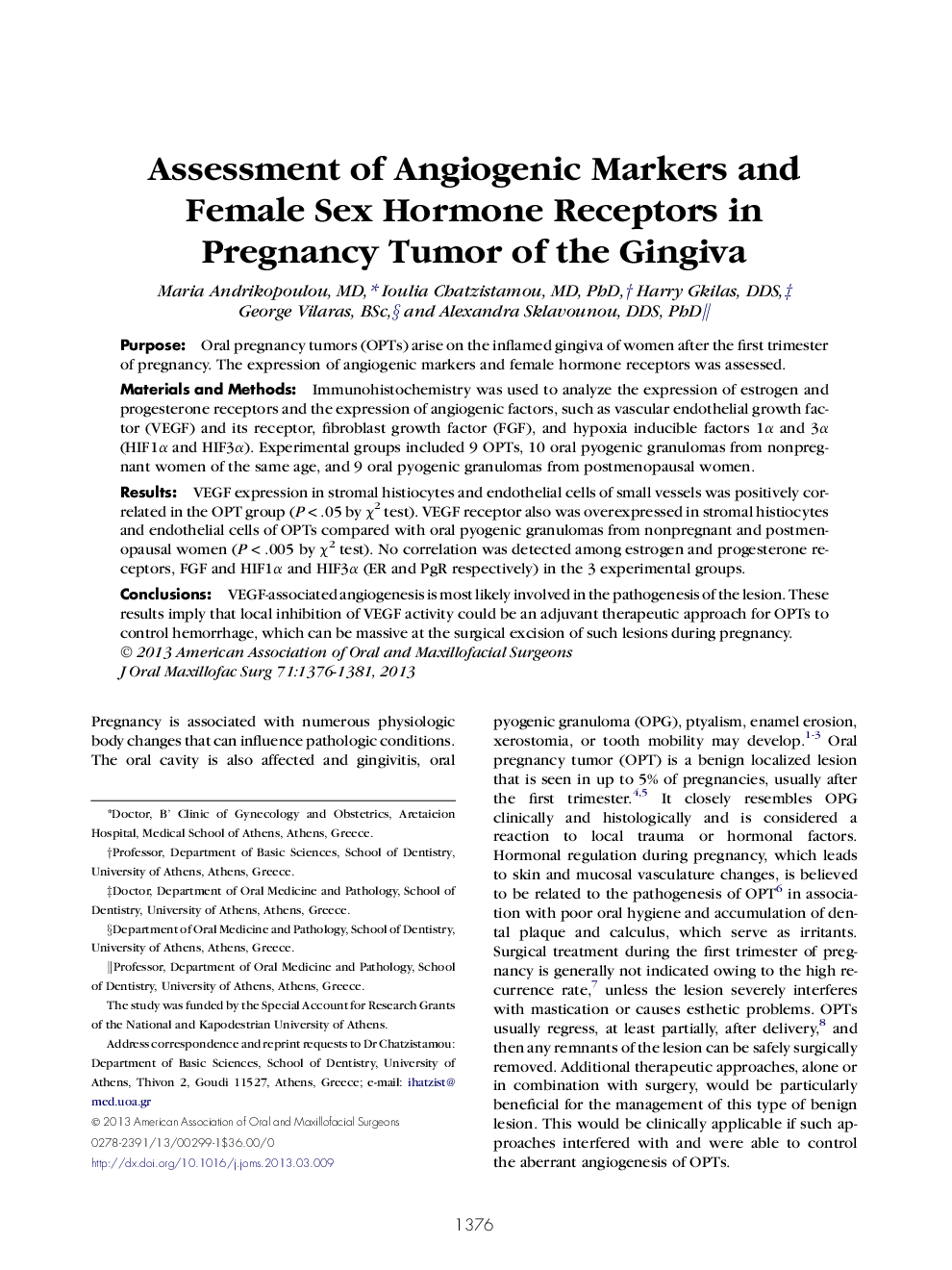 Assessment of Angiogenic Markers and Female Sex Hormone Receptors in Pregnancy Tumor of the Gingiva 