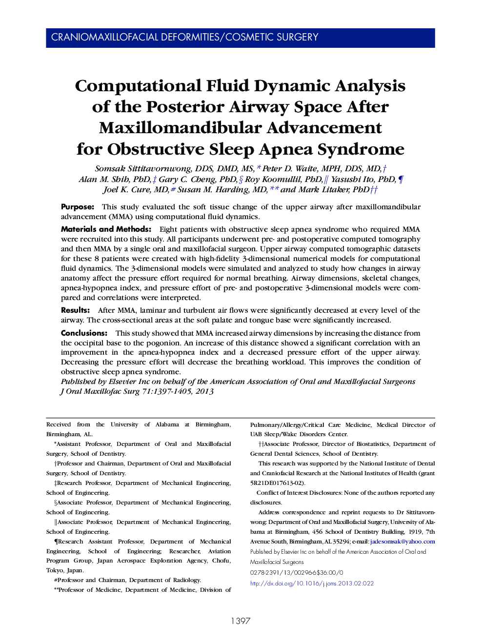 Computational Fluid Dynamic Analysis of the Posterior Airway Space After Maxillomandibular Advancement for Obstructive Sleep Apnea Syndrome