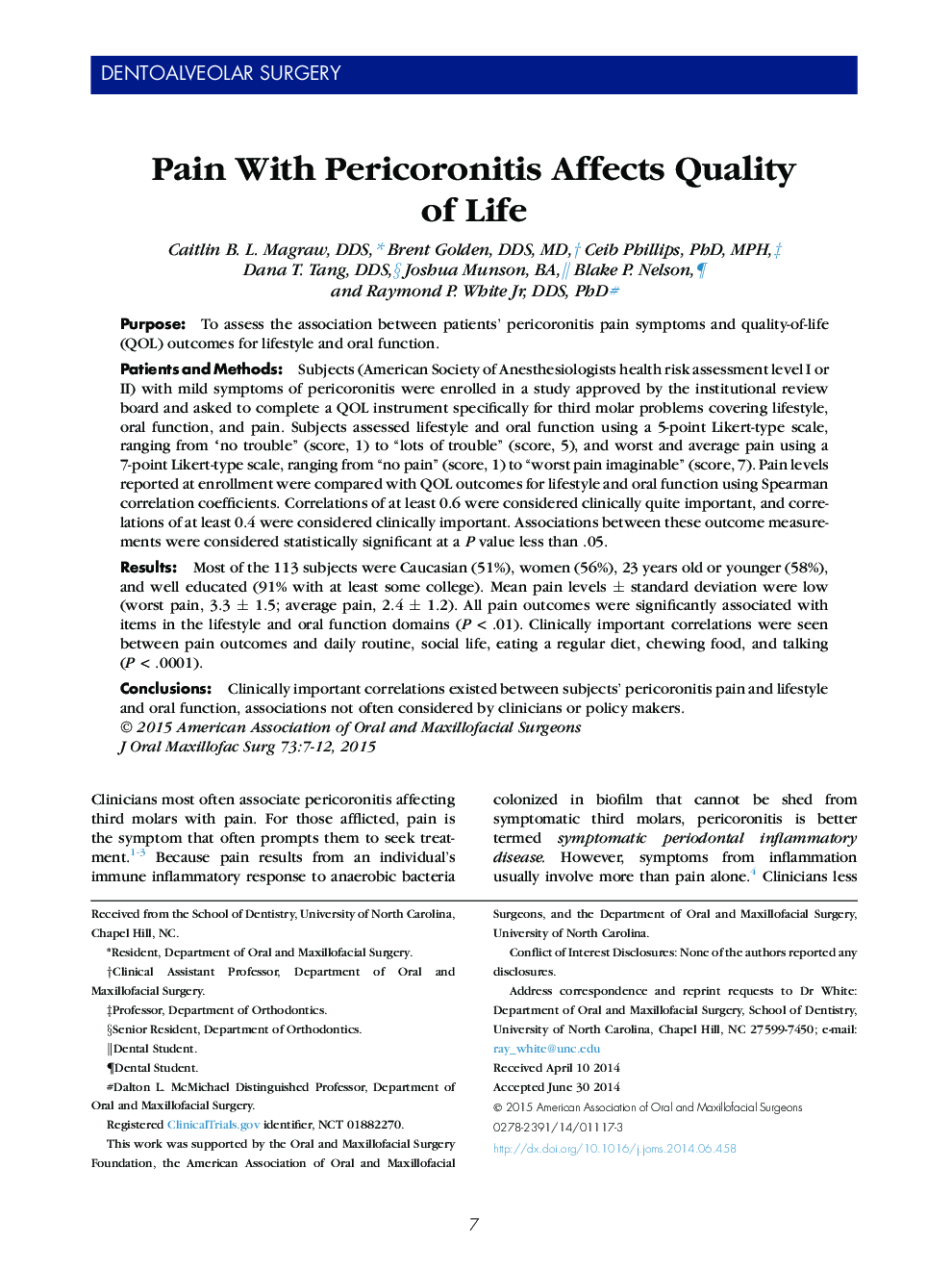 Pain With Pericoronitis Affects Quality of Life 