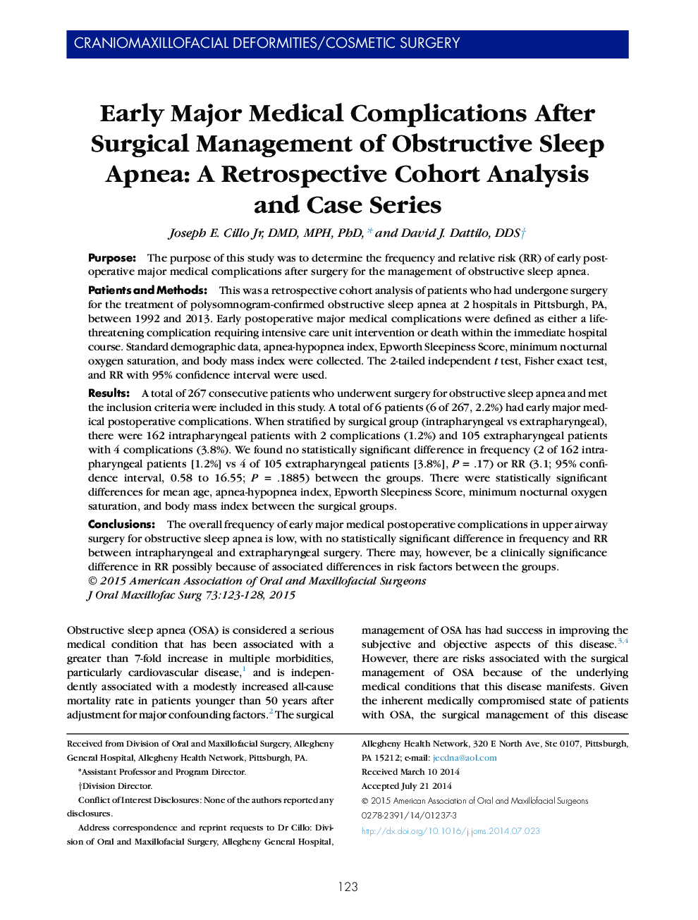 Early Major Medical Complications After Surgical Management of Obstructive Sleep Apnea: A Retrospective Cohort Analysis and Case Series 