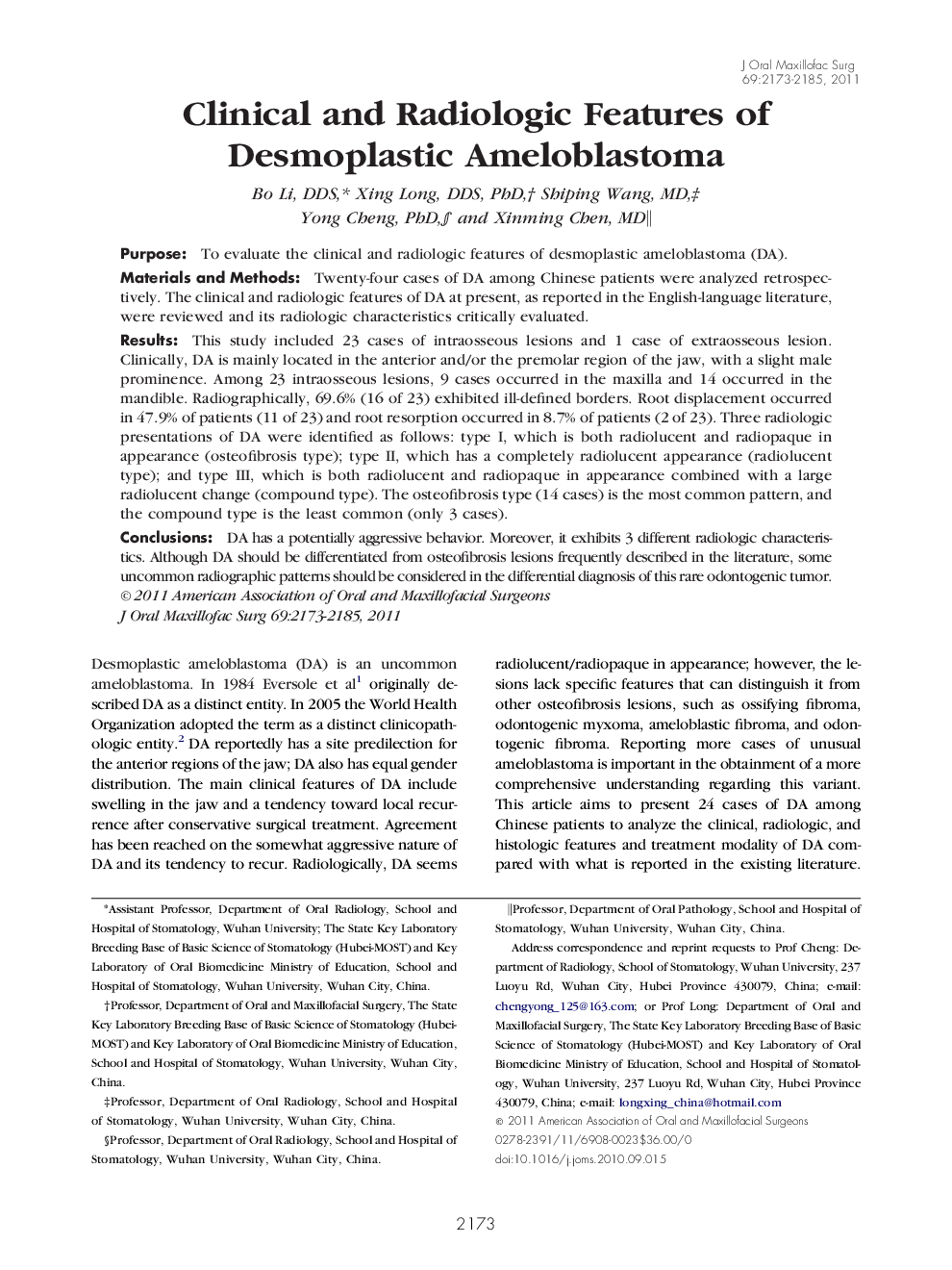 Clinical and Radiologic Features of Desmoplastic Ameloblastoma