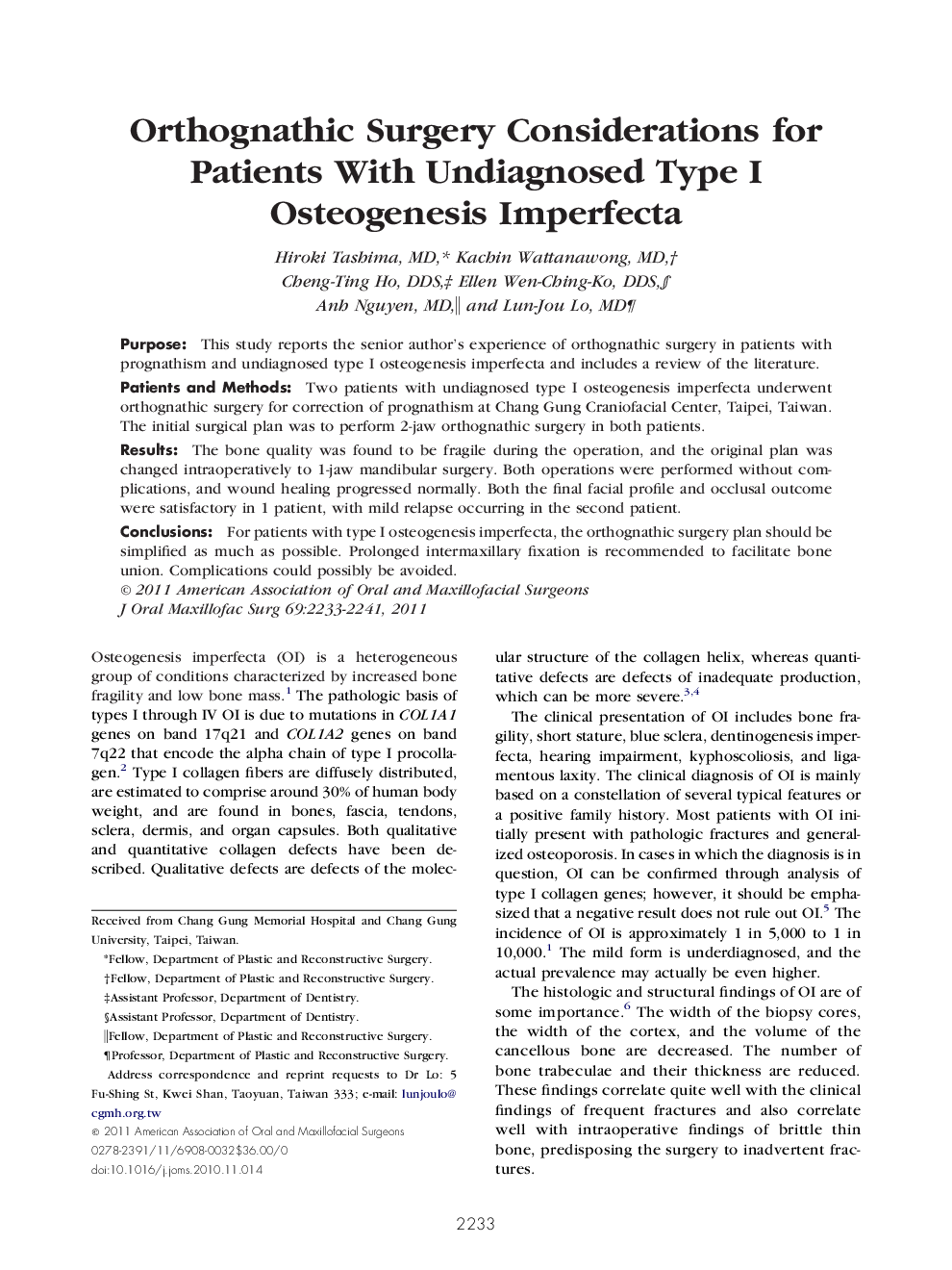 Orthognathic Surgery Considerations for Patients With Undiagnosed Type I Osteogenesis Imperfecta