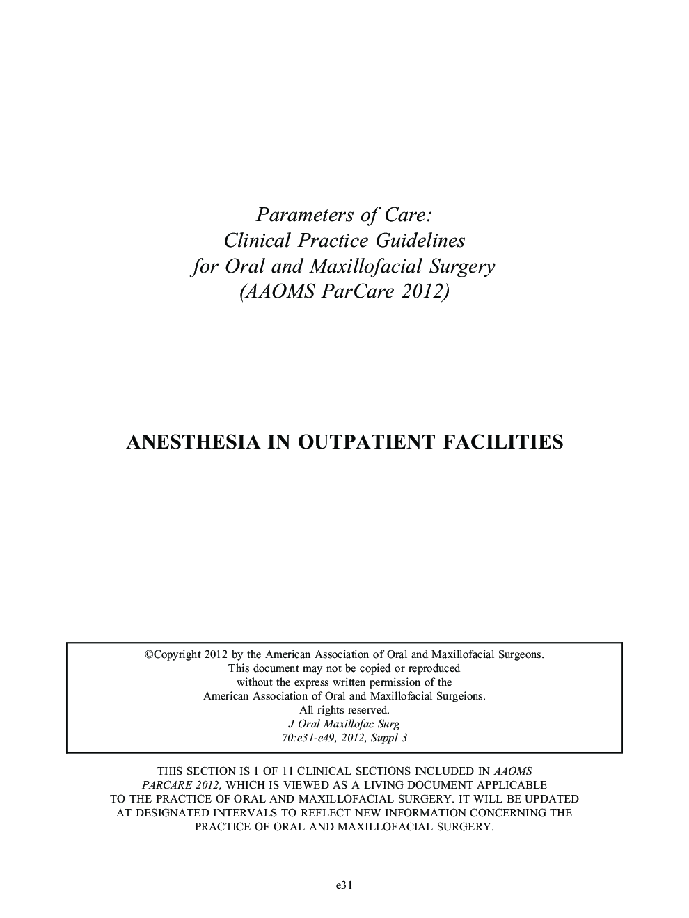 Anesthesia in Outpatient Facilities