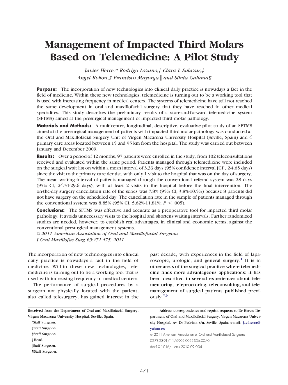 Management of Impacted Third Molars Based on Telemedicine: A Pilot Study