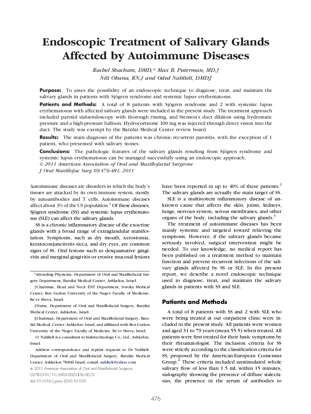 Endoscopic Treatment of Salivary Glands Affected by Autoimmune Diseases