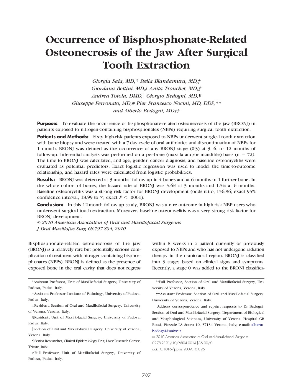 عکس صفحه اول مقاله: Occurrence of Bisphosphonate-Related Osteonecrosis of the Jaw After Surgical Tooth Extraction Occurrence of Bisphosphonate-Related Osteonecrosis of the Jaw After Surgical Tooth Extraction