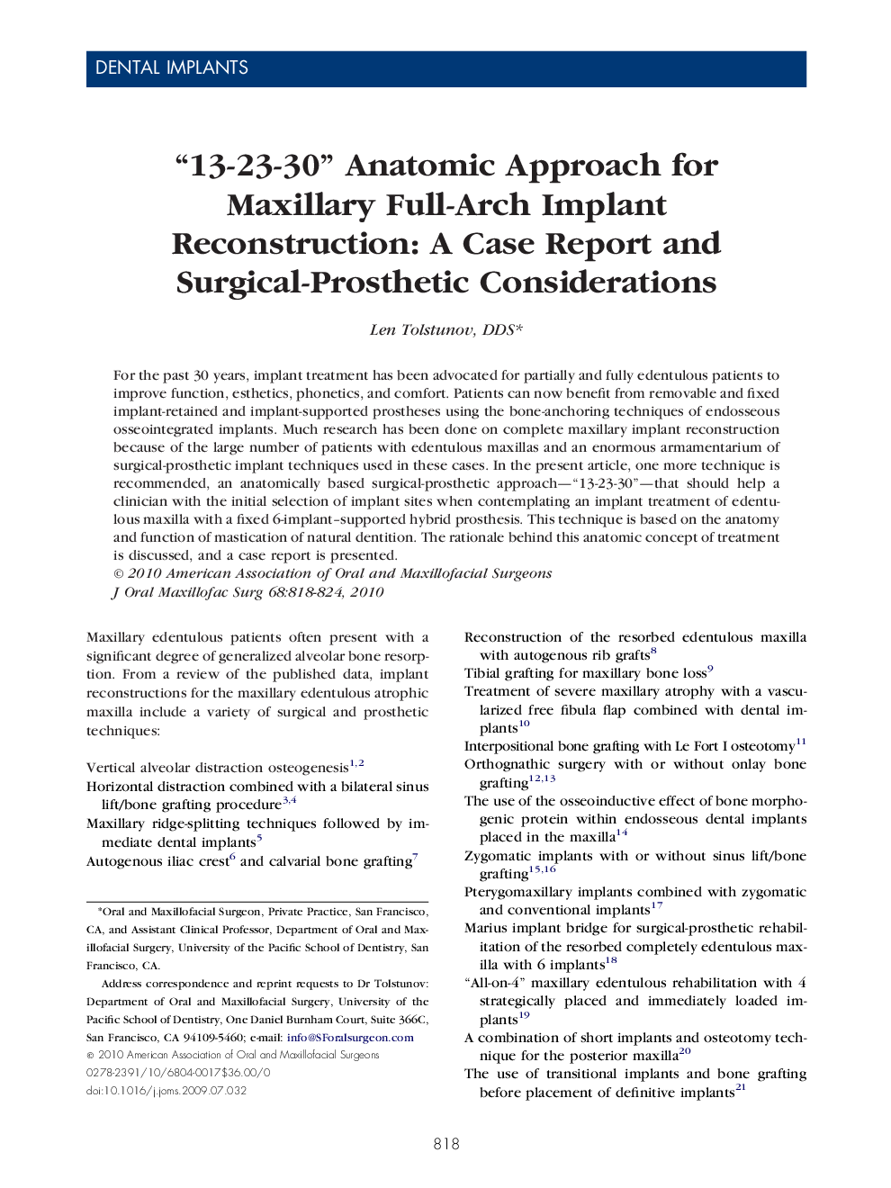 عکس صفحه اول مقاله: “13-23-30” Anatomic Approach for Maxillary Full-Arch Implant Reconstruction: A Case Report and Surgical-Prosthetic Considerations “13-23-30” Anatomic Approach for Maxillary Full-Arch Implant Reconstruction: A Case Report and Surgical-Prosthetic Considerations
