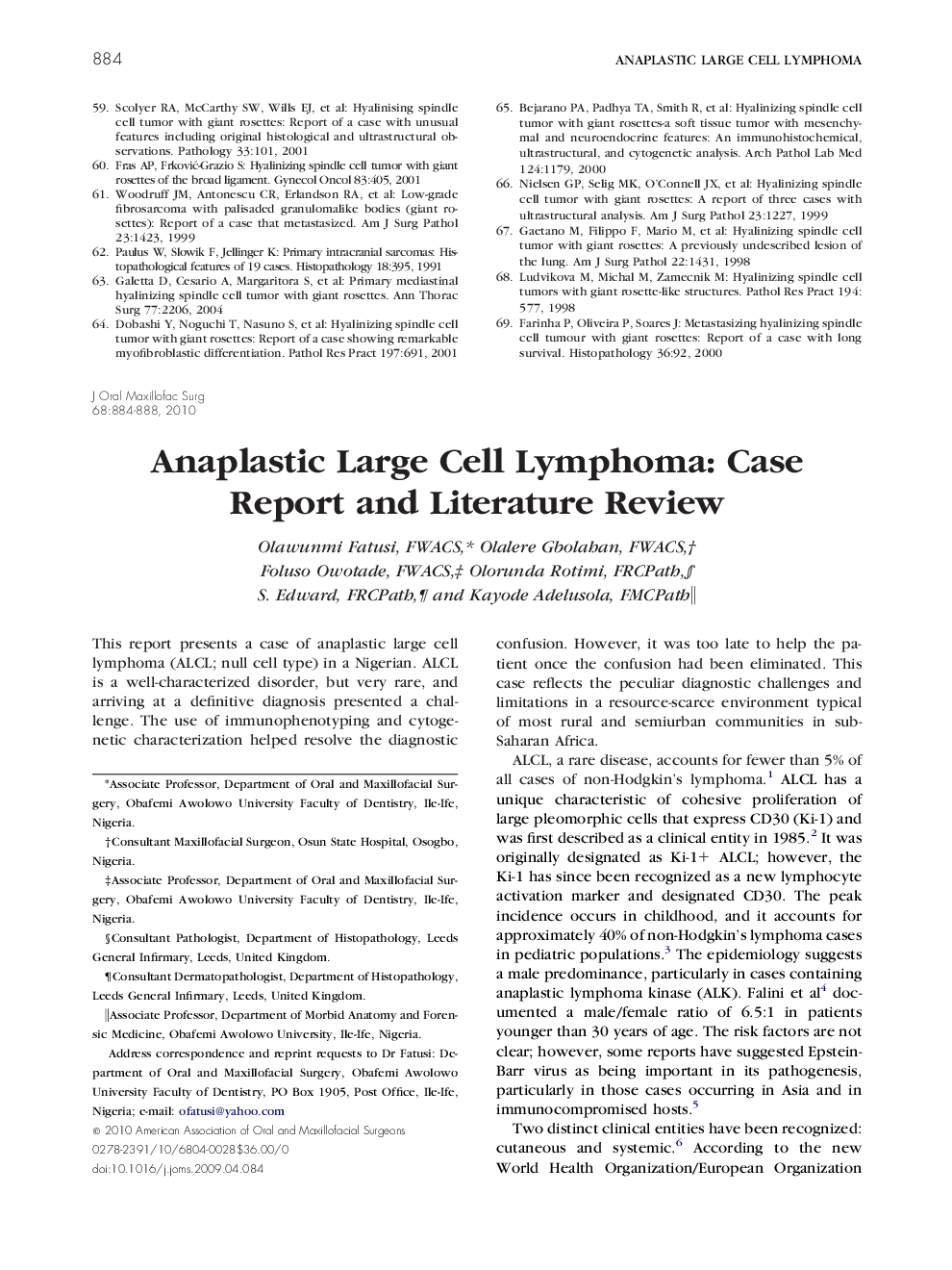 Anaplastic Large Cell Lymphoma: Case Report and Literature Review