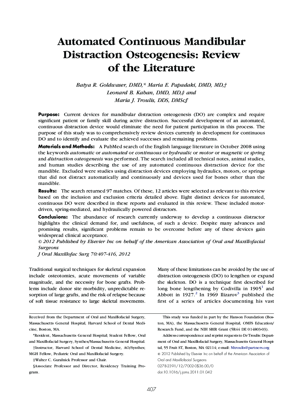 Automated Continuous Mandibular Distraction Osteogenesis: Review of the Literature