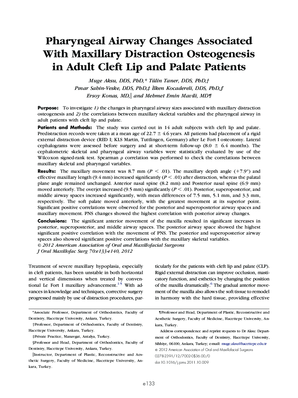 Pharyngeal Airway Changes Associated With Maxillary Distraction Osteogenesis in Adult Cleft Lip and Palate Patients