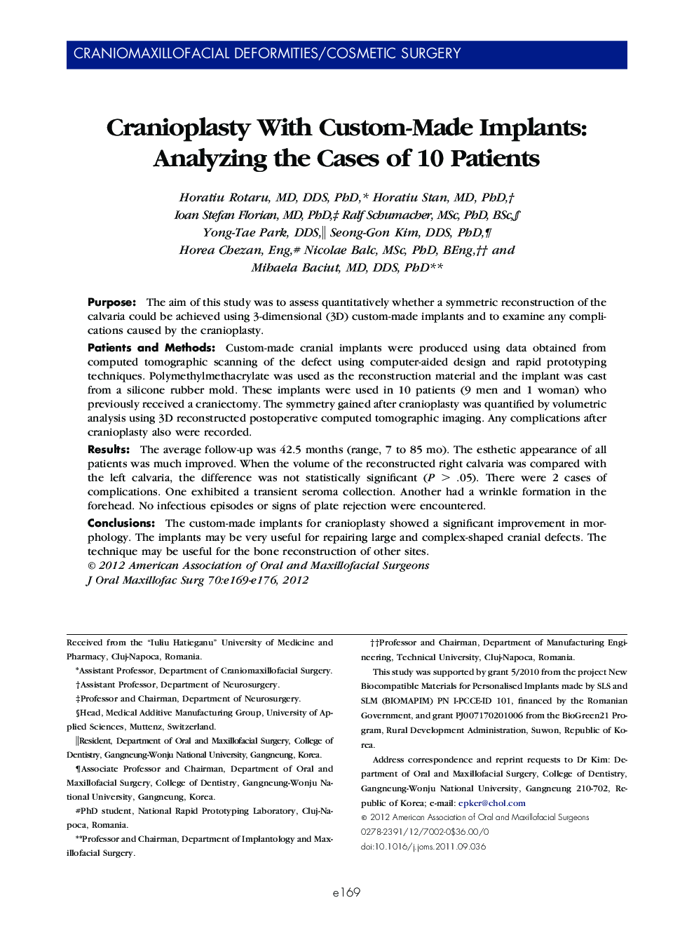 Cranioplasty With Custom-Made Implants: Analyzing the Cases of 10 Patients 