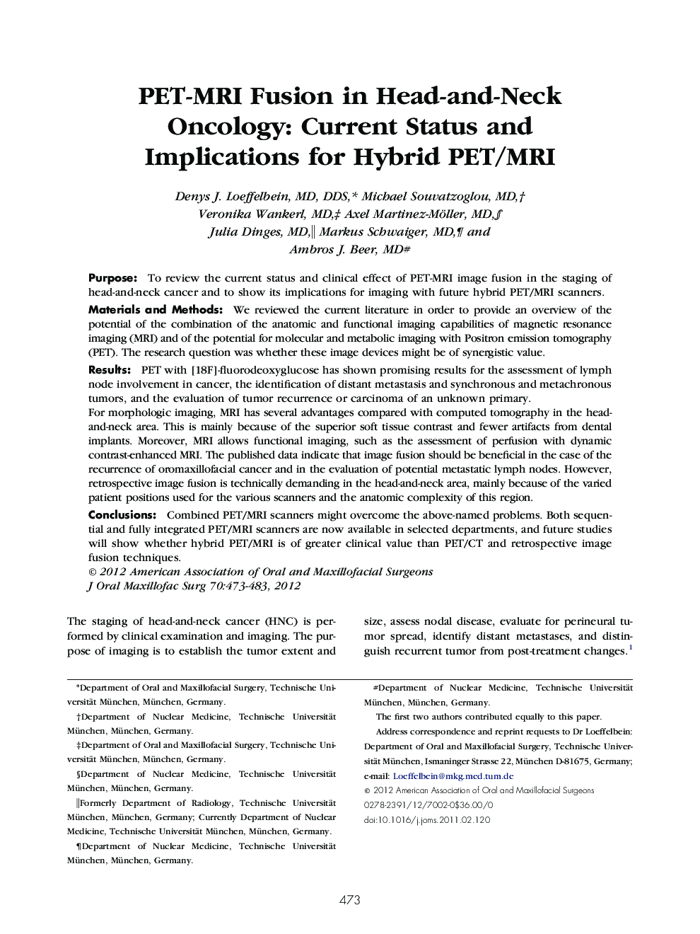 PET-MRI Fusion in Head-and-Neck Oncology: Current Status and Implications for Hybrid PET/MRI 