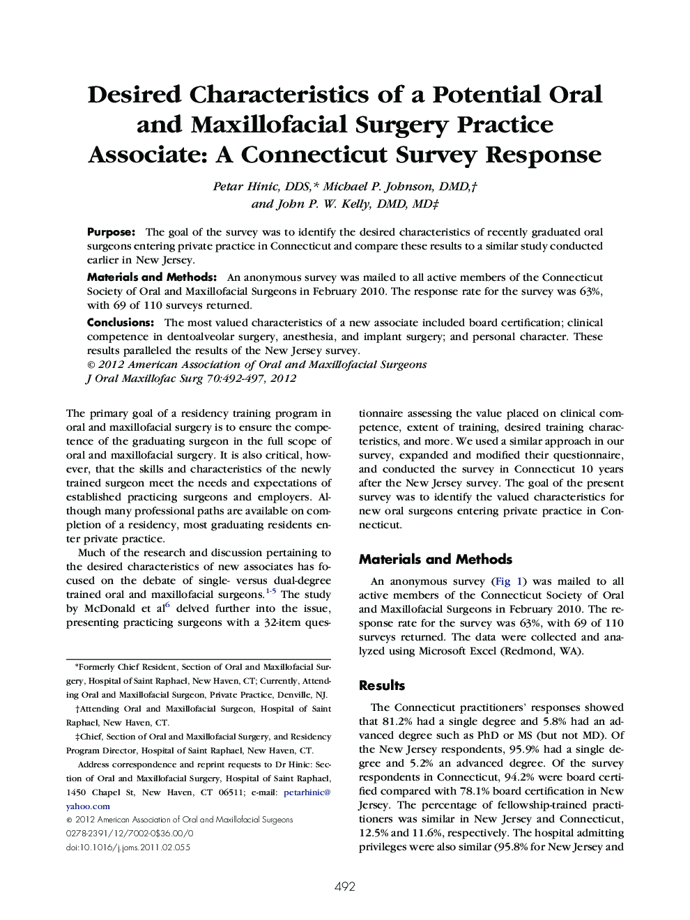 Desired Characteristics of a Potential Oral and Maxillofacial Surgery Practice Associate: A Connecticut Survey Response