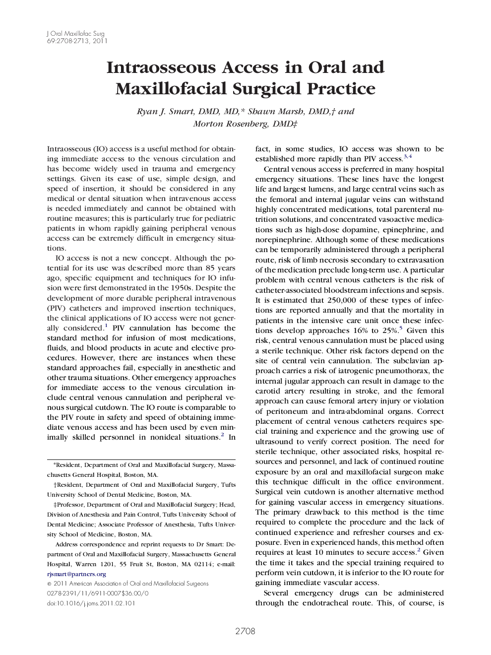 Intraosseous Access in Oral and Maxillofacial Surgical Practice