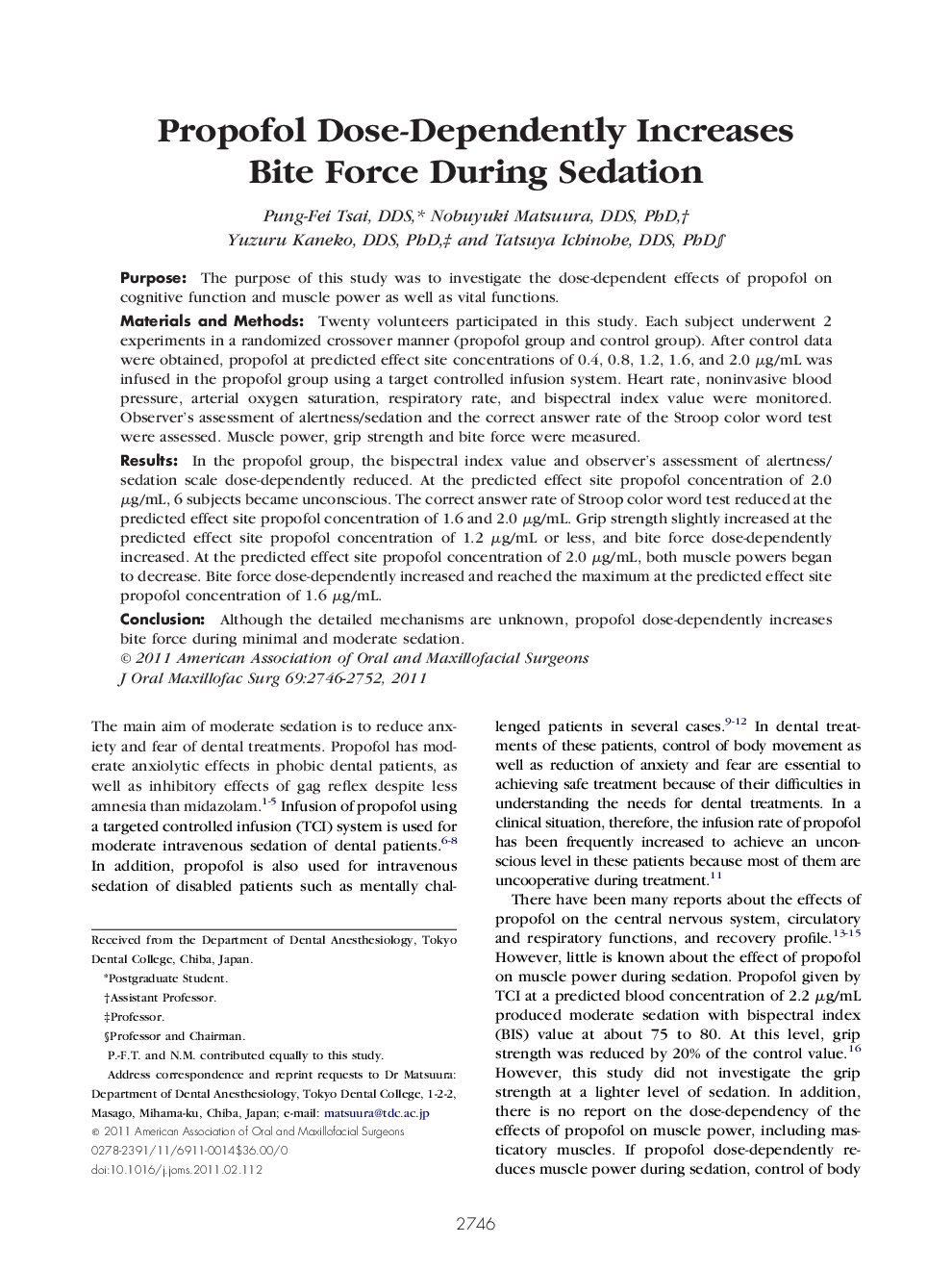عکس صفحه اول مقاله: Propofol Dose-Dependently Increases Bite Force During Sedation Propofol Dose-Dependently Increases Bite Force During Sedation
