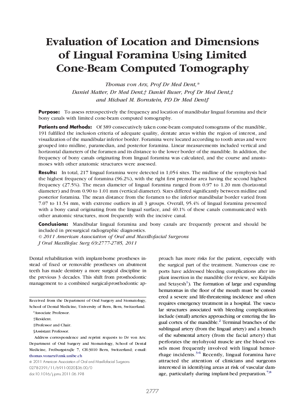 عکس صفحه اول مقاله: Evaluation of Location and Dimensions of Lingual Foramina Using Limited Cone-Beam Computed Tomography Evaluation of Location and Dimensions of Lingual Foramina Using Limited Cone-Beam Computed Tomography