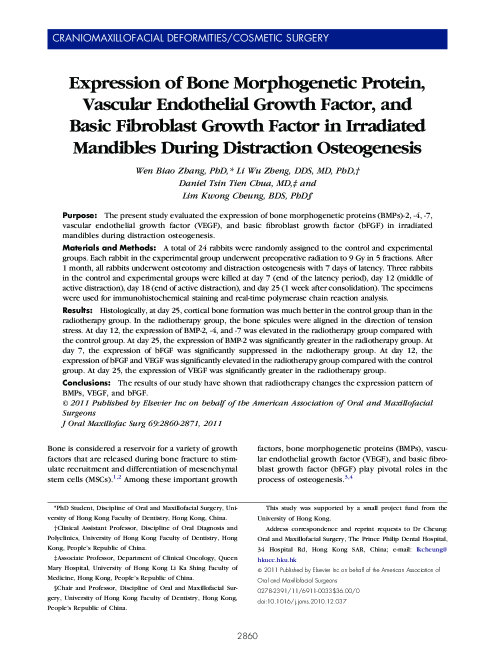عکس صفحه اول مقاله: Expression of Bone Morphogenetic Protein, Vascular Endothelial Growth Factor, and Basic Fibroblast Growth Factor in Irradiated Mandibles During Distraction Osteogenesis Expression of Bone Morphogenetic Protein, Vascular Endothelial Growth Factor, and Basic Fibroblast Growth Factor in Irradiated Mandibles During Distraction Osteogenesis