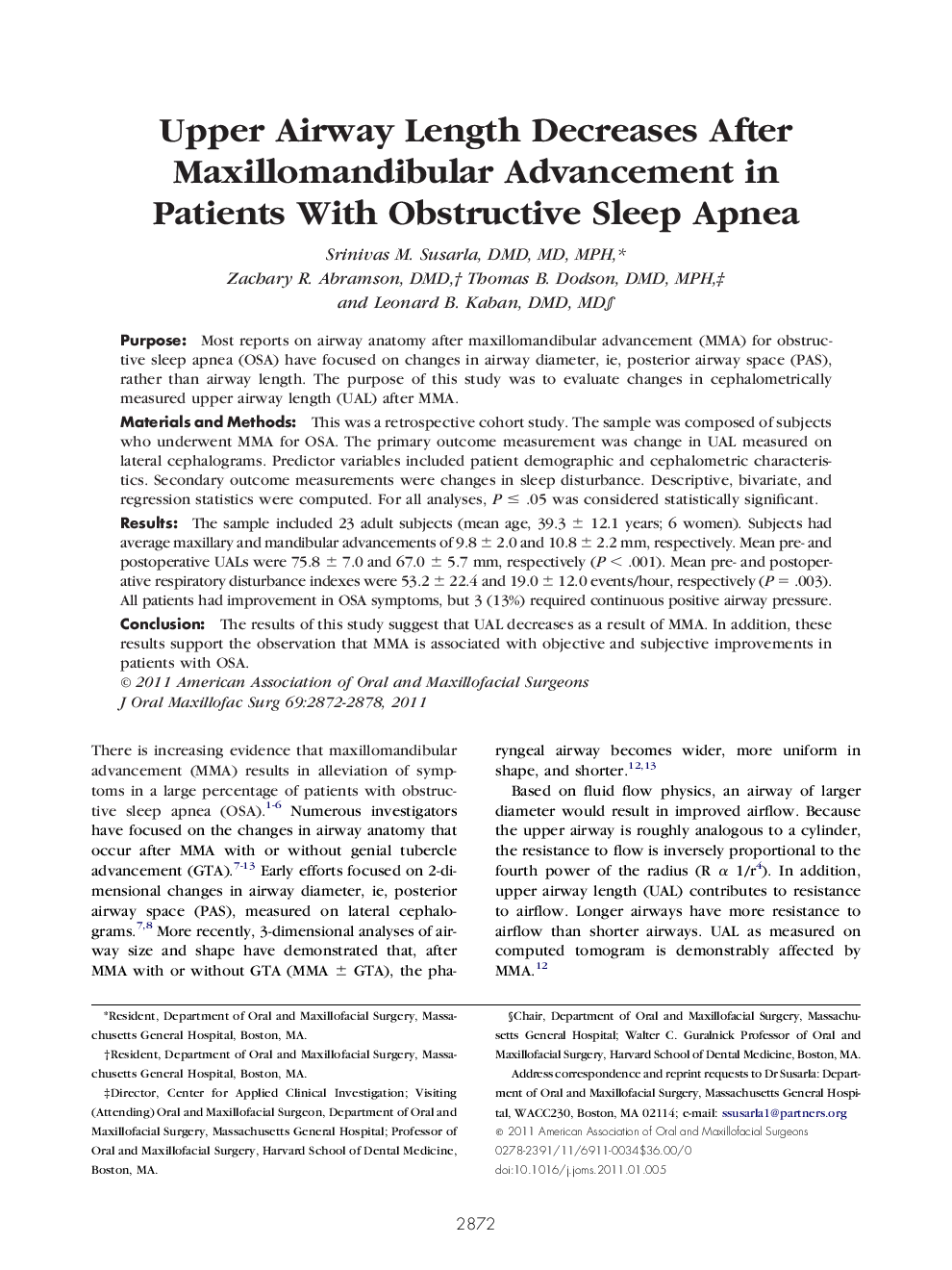 عکس صفحه اول مقاله: Upper Airway Length Decreases After Maxillomandibular Advancement in Patients With Obstructive Sleep Apnea Upper Airway Length Decreases After Maxillomandibular Advancement in Patients With Obstructive Sleep Apnea