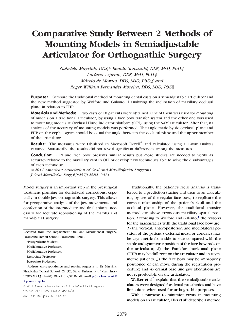 Comparative Study Between 2 Methods of Mounting Models in Semiadjustable Articulator for Orthognathic Surgery