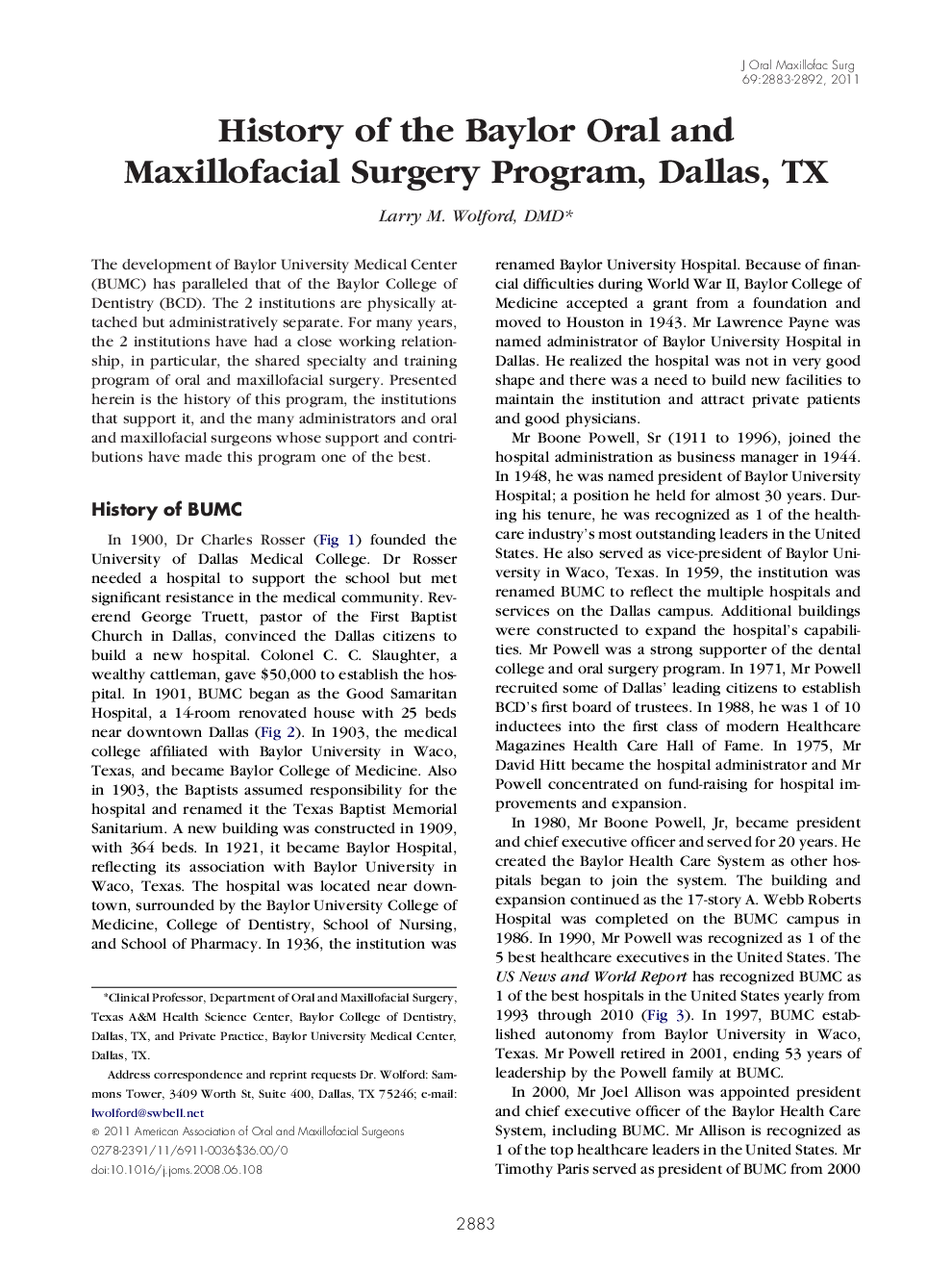 عکس صفحه اول مقاله: History of the Baylor Oral and Maxillofacial Surgery Program, Dallas, TX History of the Baylor Oral and Maxillofacial Surgery Program, Dallas, TX