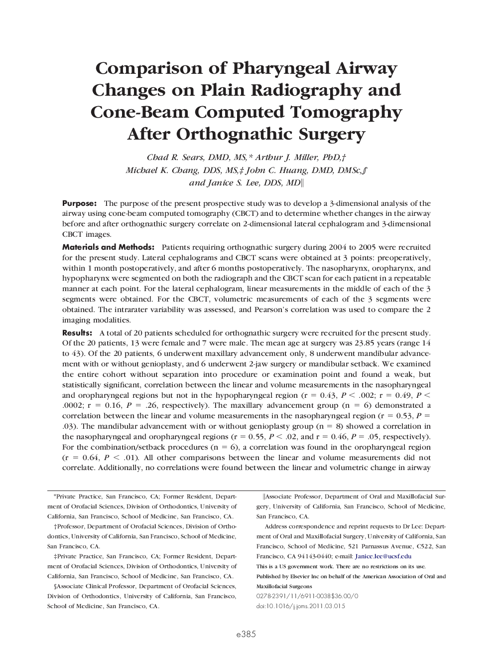 عکس صفحه اول مقاله: Comparison of Pharyngeal Airway Changes on Plain Radiography and Cone-Beam Computed Tomography After Orthognathic Surgery Comparison of Pharyngeal Airway Changes on Plain Radiography and Cone-Beam Computed Tomography After Orthognathic Surgery