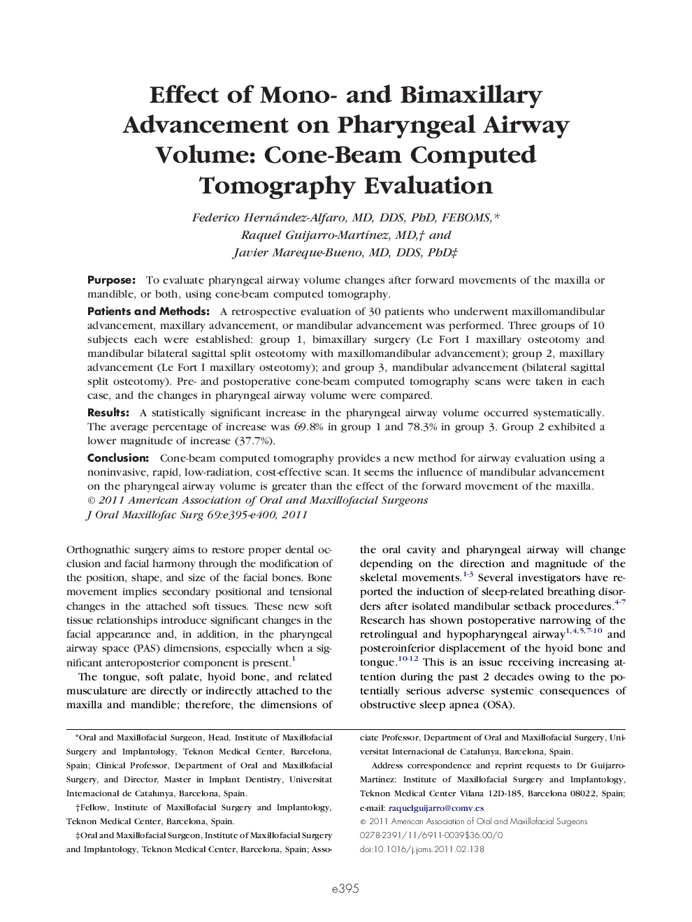 Effect of Mono- and Bimaxillary Advancement on Pharyngeal Airway Volume: Cone-Beam Computed Tomography Evaluation