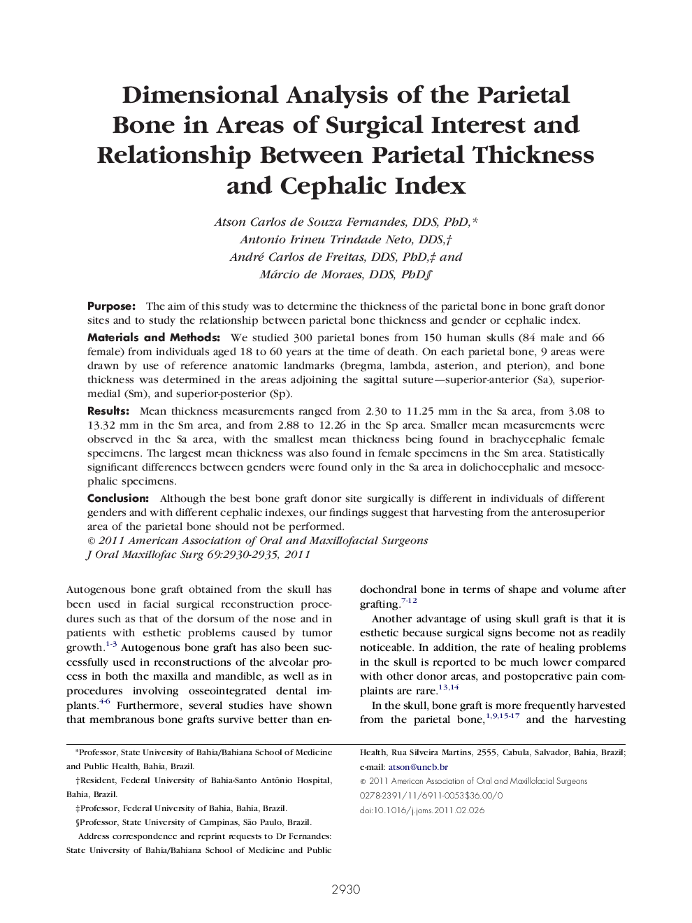 Dimensional Analysis of the Parietal Bone in Areas of Surgical Interest and Relationship Between Parietal Thickness and Cephalic Index