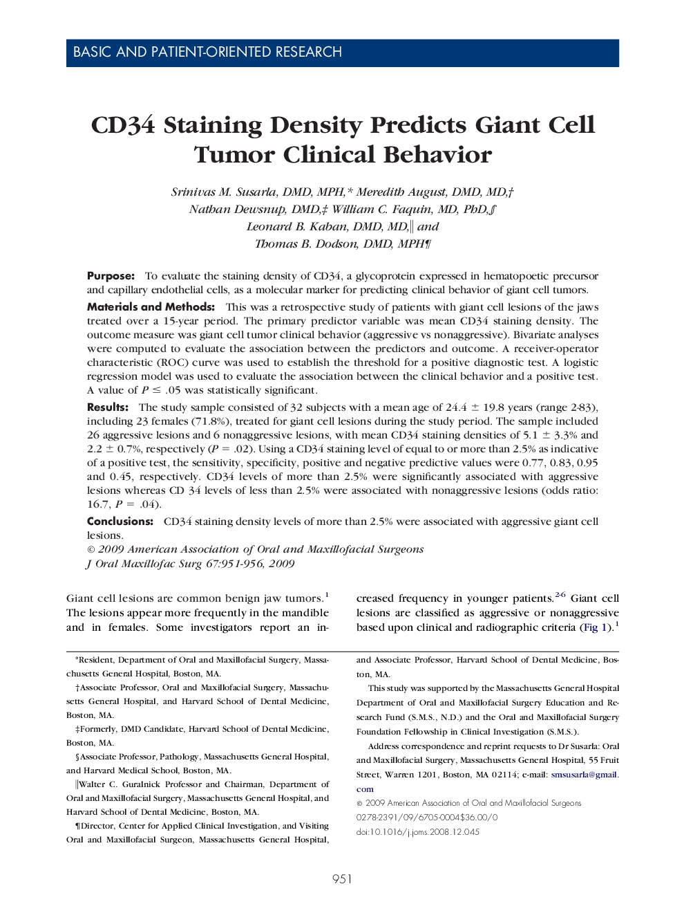 CD34 Staining Density Predicts Giant Cell Tumor Clinical Behavior 