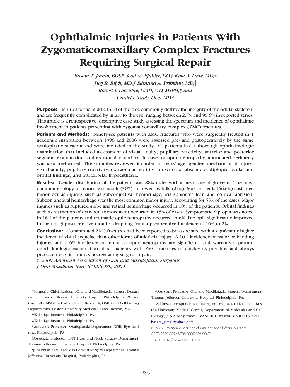 Ophthalmic Injuries in Patients With Zygomaticomaxillary Complex Fractures Requiring Surgical Repair