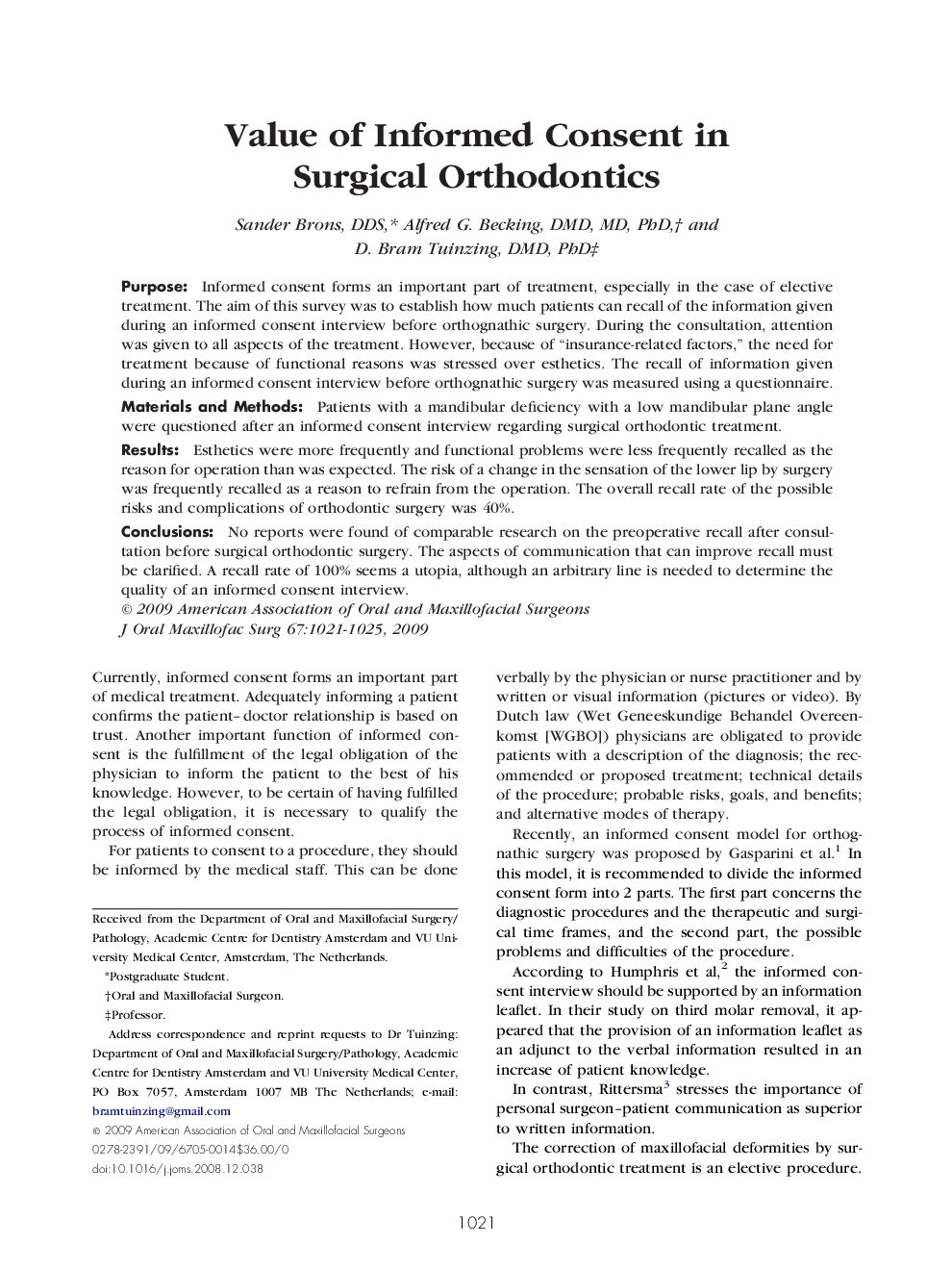 Value of Informed Consent in Surgical Orthodontics
